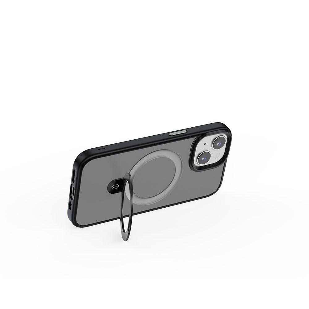 Apple iPhone 15 Case Wiwu ZMM-010 M-safe Charging Feature Matte Back Surface Stand Cover Black 