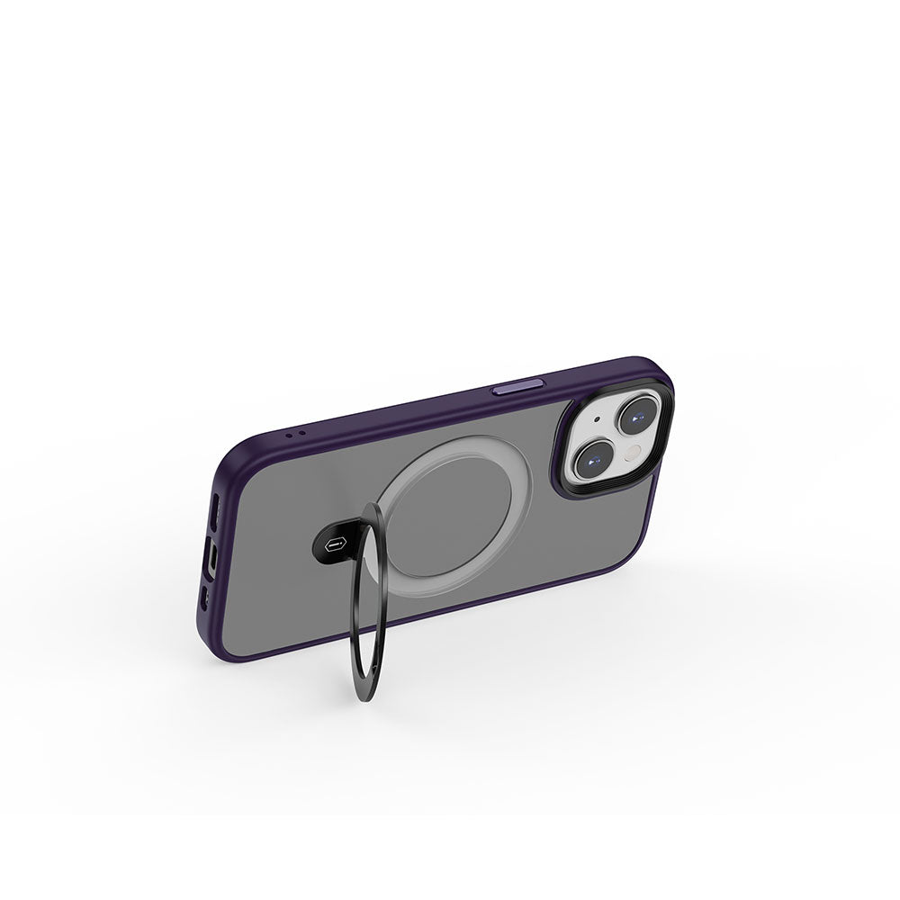 Apple iPhone 15 Case Wiwu ZMM-010 M-safe Charging Feature Matte Back Surface Stand Cover Purple 