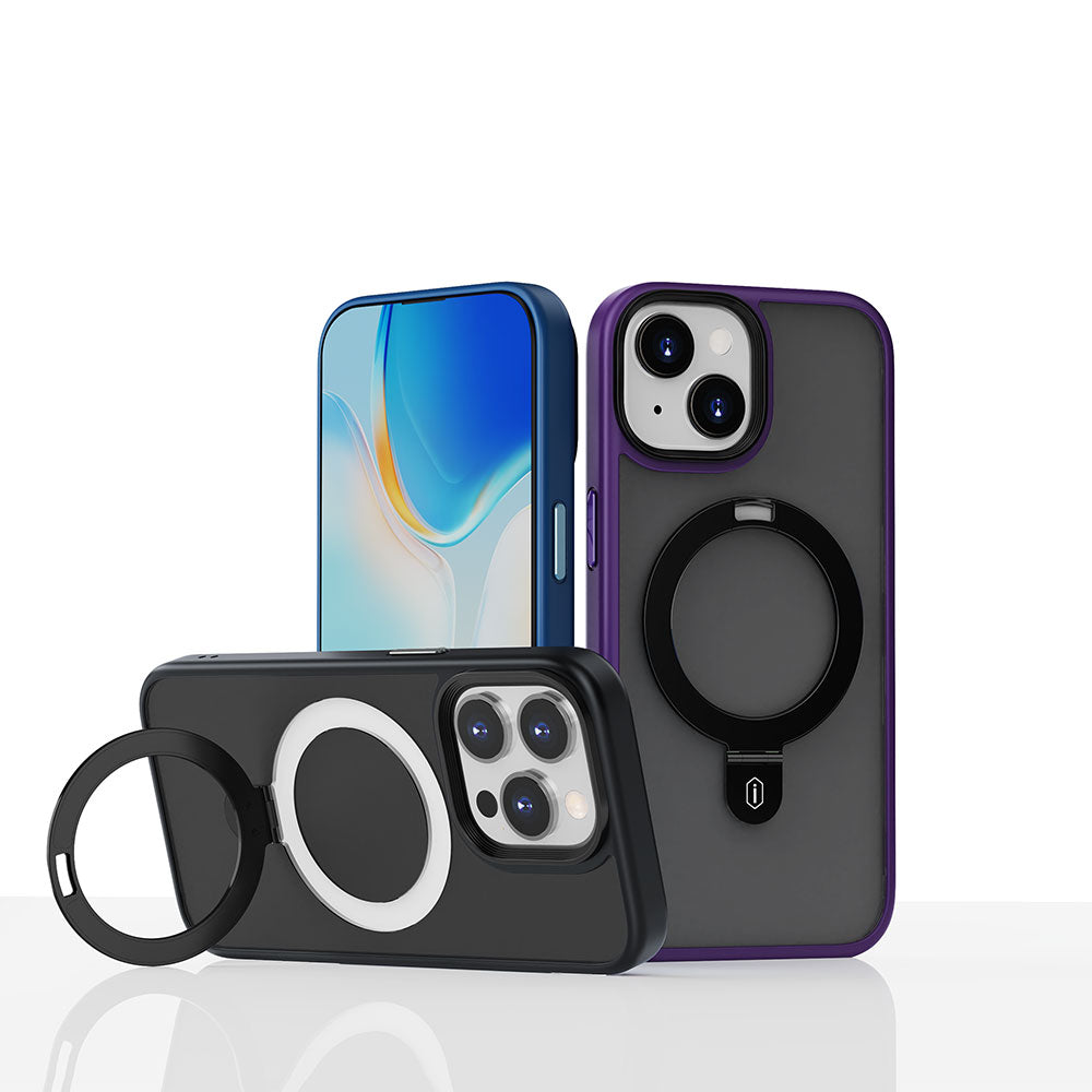 Apple iPhone 15 Case Wiwu ZMM-010 M-safe Charging Feature Matte Back Surface Stand Cover Purple 