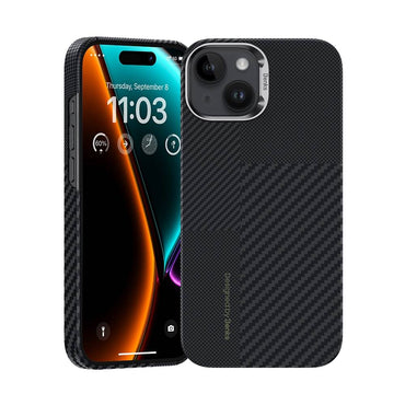 Apple iPhone 15 Carbon Fiber Benks Montage ArmorAir Kevlar Cover Black with M-safe Charging 