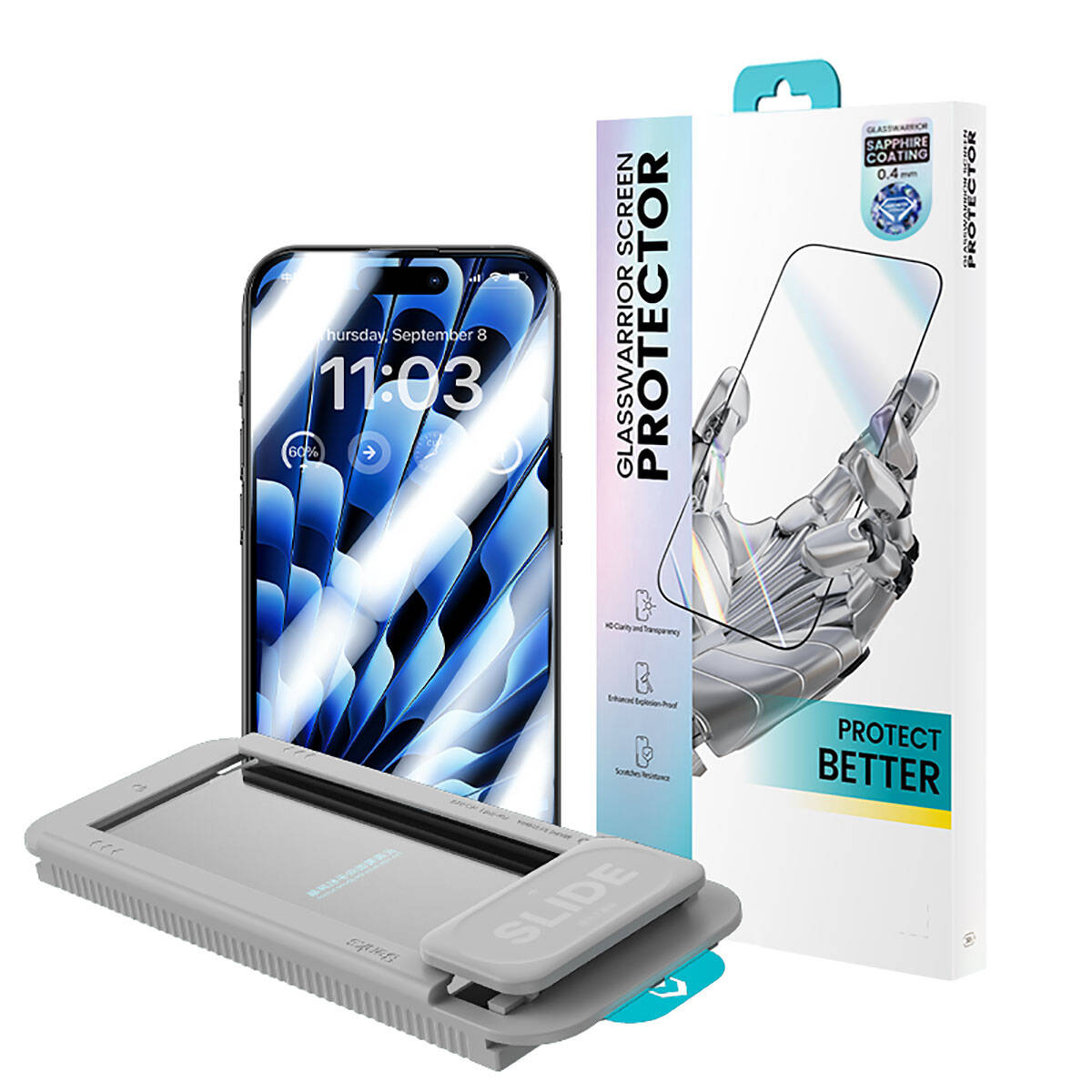 Apple iPhone 15 Plus Benks Glass Warrior Sapphire Coating Screen Protector + Easy Application Tool Black 