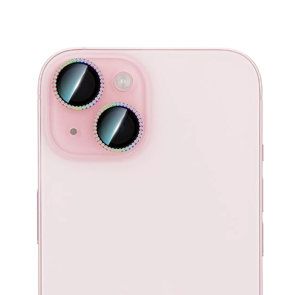 Apple iPhone 15 Plus CaseWorld Alloy Sparkling Diamond Serisi Taşlı Lens Koruyucu  Colorful