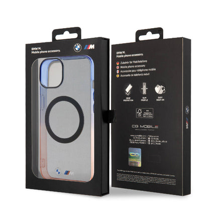 Apple iPhone 15 Plus Kılıf BMW M-safe Şarj Özellikli Transparan Renkli Çerçeveli Orjinal Lisanslı Kapak Gri