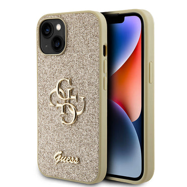 Apple iPhone 15 Plus Case Guess Original Licensed 4G Large Metal Logo Glitter Cover Black
