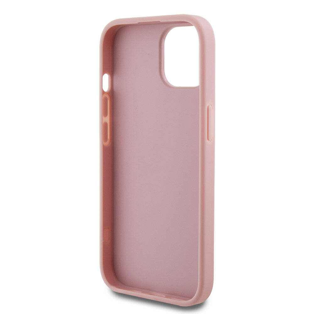 Apple iPhone 15 Plus Case Guess Original Licensed 4G Large Metal Logo Glitter Cover Pink