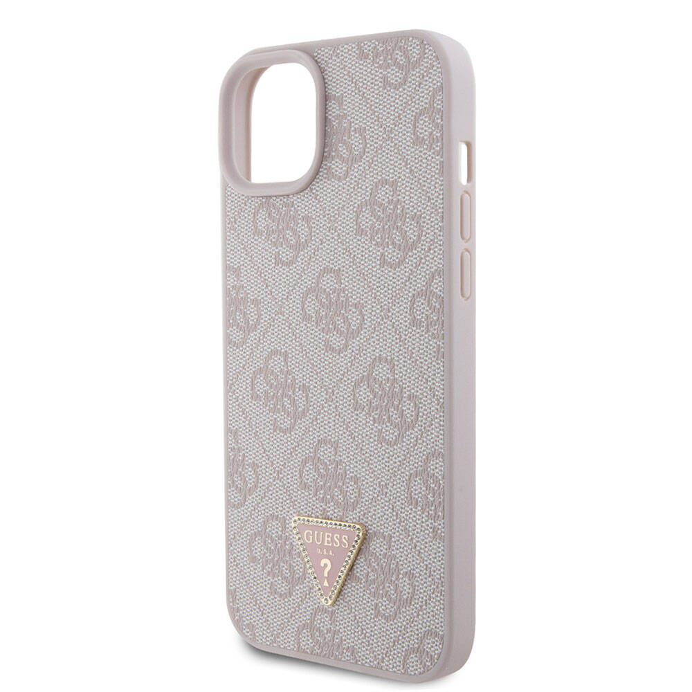 Apple iPhone 15 Plus Case Guess Original Licensed PU Leather Stone Triangle Logo 4G Patterned Cover Black