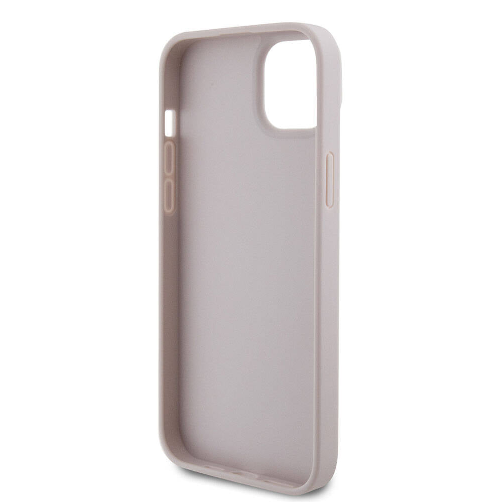 Apple iPhone 15 Plus Case Guess Original Licensed PU Leather Stone Triangle Logo 4G Patterned Cover Pink