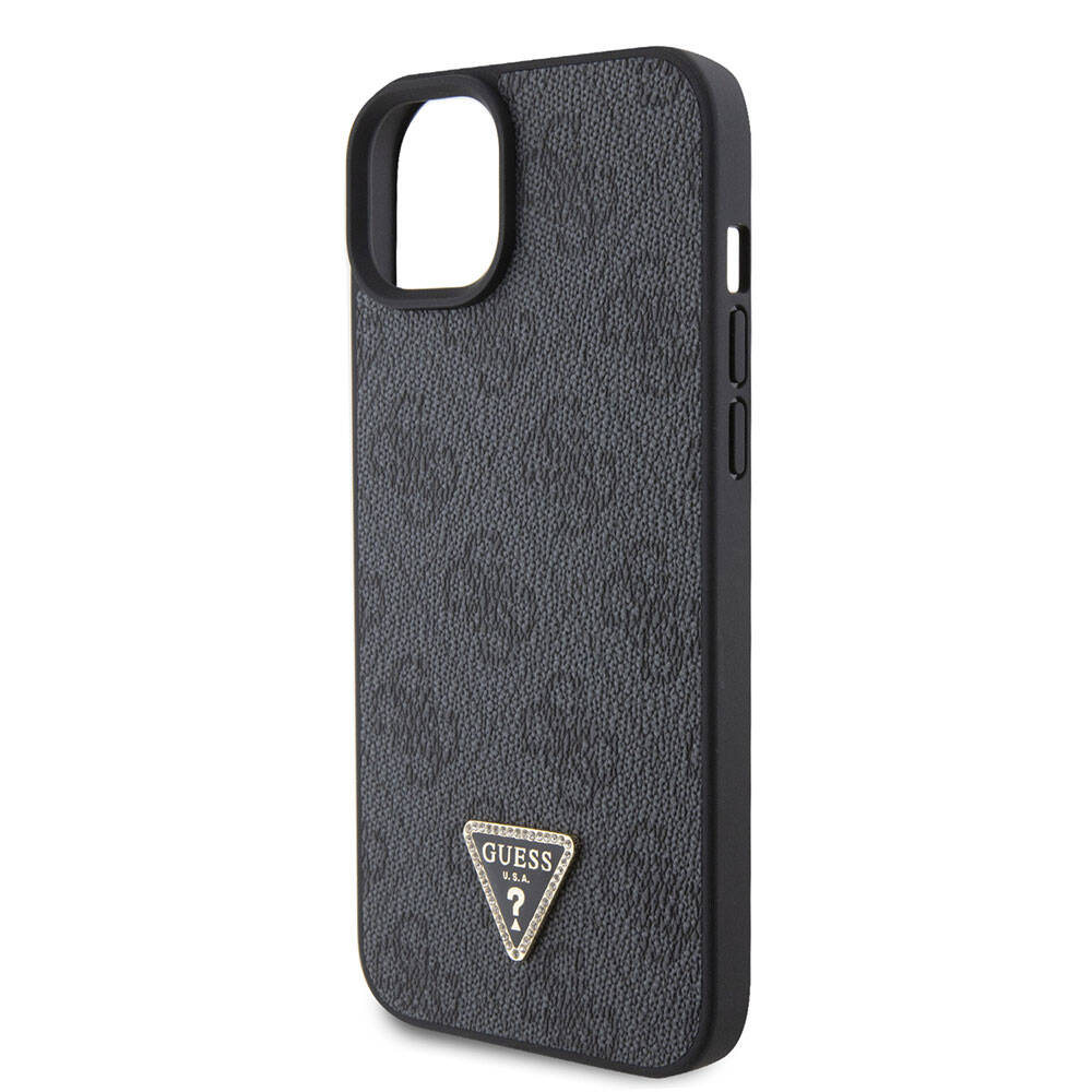 Apple iPhone 15 Plus Case Guess Original Licensed PU Leather Stone Triangle Logo 4G Patterned Cover Pink