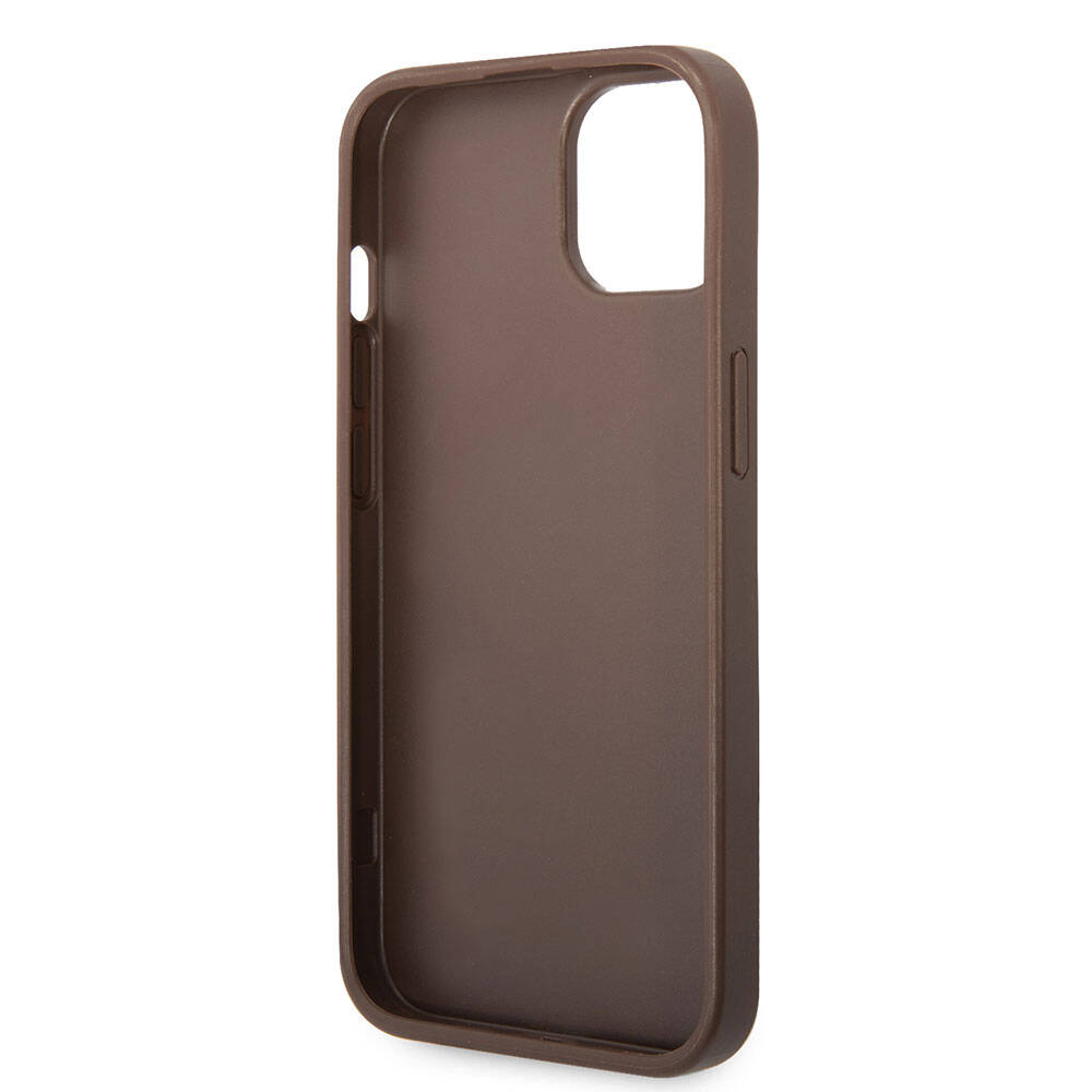 Apple iPhone 15 Plus Case Guess Original Licensed PU Leather Cover with Text and 4G Metal Logo Pattern Gray