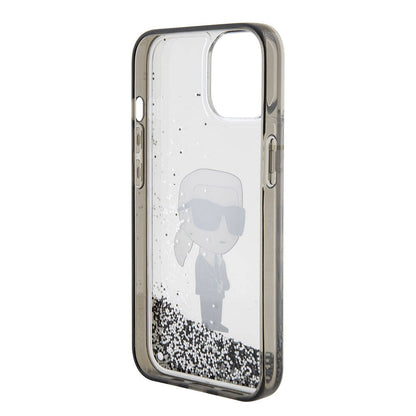 Apple iPhone 15 Plus Kılıf Karl Lagerfeld İkonik Sıvılı Glitter Orjinal Lisanslı Kapak Renksiz