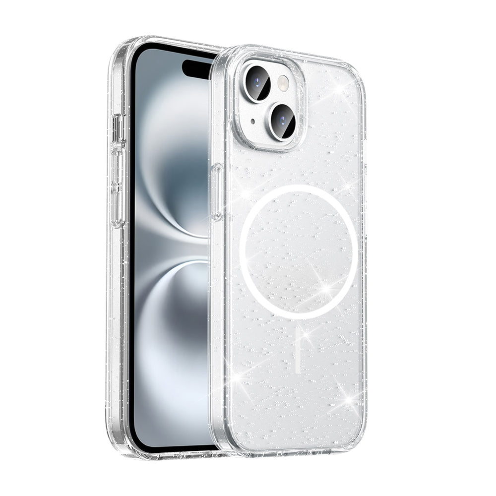 Apple iPhone 15 Plus Kılıf M-safe Şarj Özellikli Parlayan Simli Saydam Renkli Zore Maris Kapak