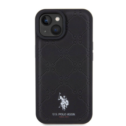 Apple iPhone 15 Plus Kılıf U.S. Polo Assn. Orjinal Lisanslı HS Desenli Baskı Logolu Suni Deri Kapak Siyah