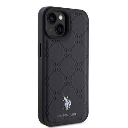 Apple iPhone 15 Plus Kılıf U.S. Polo Assn. Orjinal Lisanslı HS Desenli Baskı Logolu Suni Deri Kapak Siyah