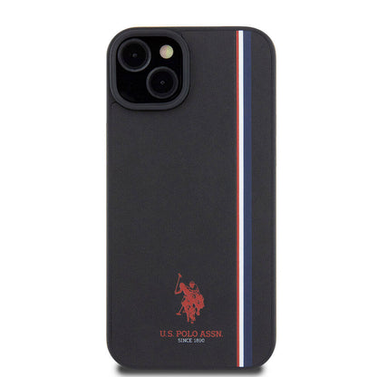 Apple iPhone 15 Plus Kılıf U.S. Polo Assn. Orjinal Lisanslı Üç Renk Şerit Tasarımlı Baskı Logolu Kapak Beyaz
