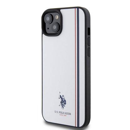 Apple iPhone 15 Plus Kılıf U.S. Polo Assn. Orjinal Lisanslı Üç Renk Şerit Tasarımlı Baskı Logolu Kapak Beyaz