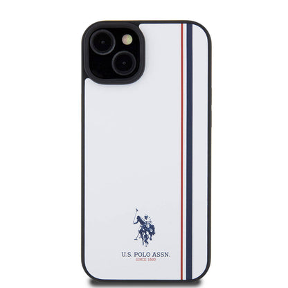 Apple iPhone 15 Plus Kılıf U.S. Polo Assn. Orjinal Lisanslı Üç Renk Şerit Tasarımlı Baskı Logolu Kapak Siyah