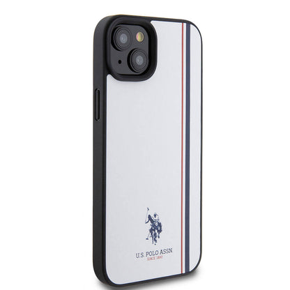 Apple iPhone 15 Plus Kılıf U.S. Polo Assn. Orjinal Lisanslı Üç Renk Şerit Tasarımlı Baskı Logolu Kapak Siyah