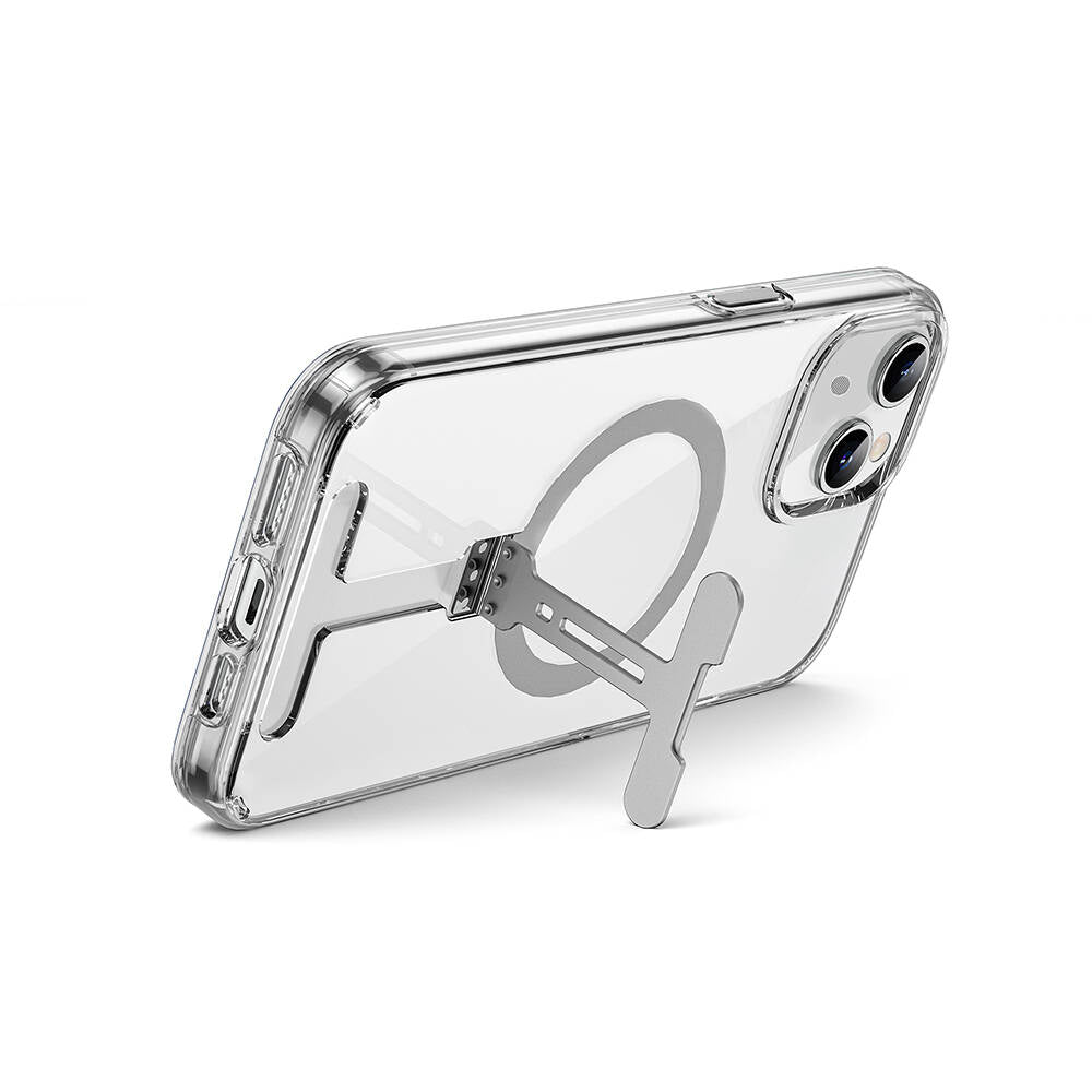 Apple iPhone 15 Plus Case Wiwu FYY-014 M-safe Charging Feature Aluminum Alloy Metal Stand Transparent Cover Colorless 