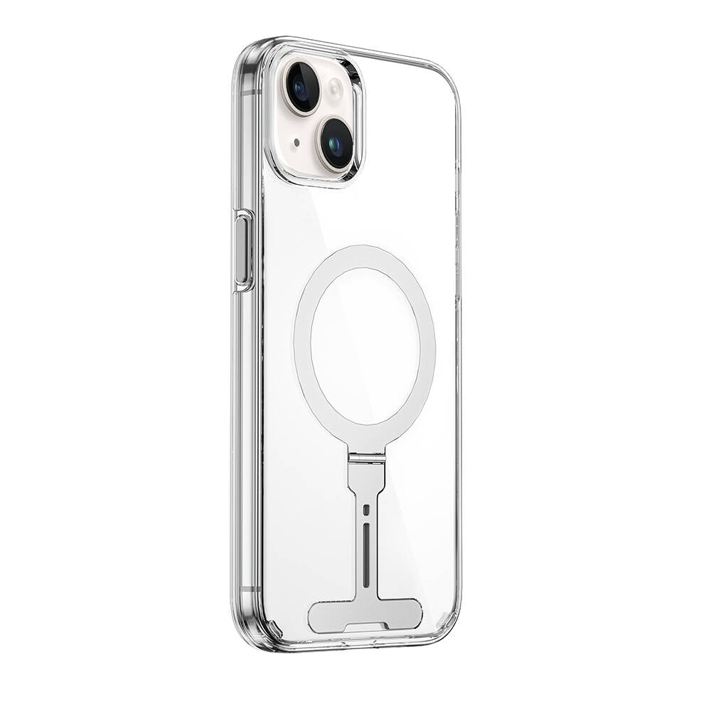 Apple iPhone 15 Plus Case Wiwu FYY-014 M-safe Charging Feature Aluminum Alloy Metal Stand Transparent Cover Colorless 