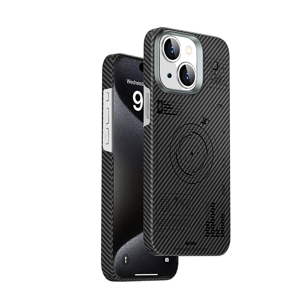 Apple iPhone 15 Plus Case Wiwu KJZ-017 Carbon Fiber 600D Explore Kevlar Cover Black 