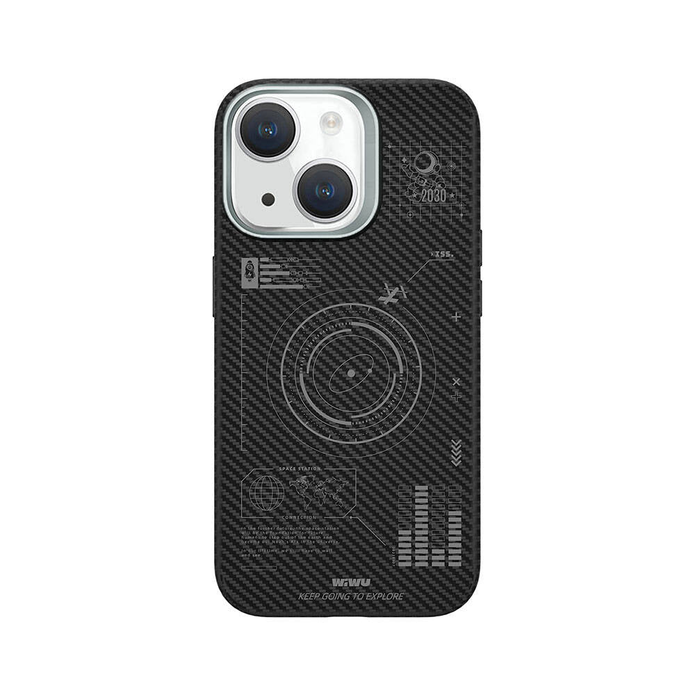 Apple iPhone 15 Plus Case Wiwu KJZ-017 Carbon Fiber 600D Explore Kevlar Cover Black 