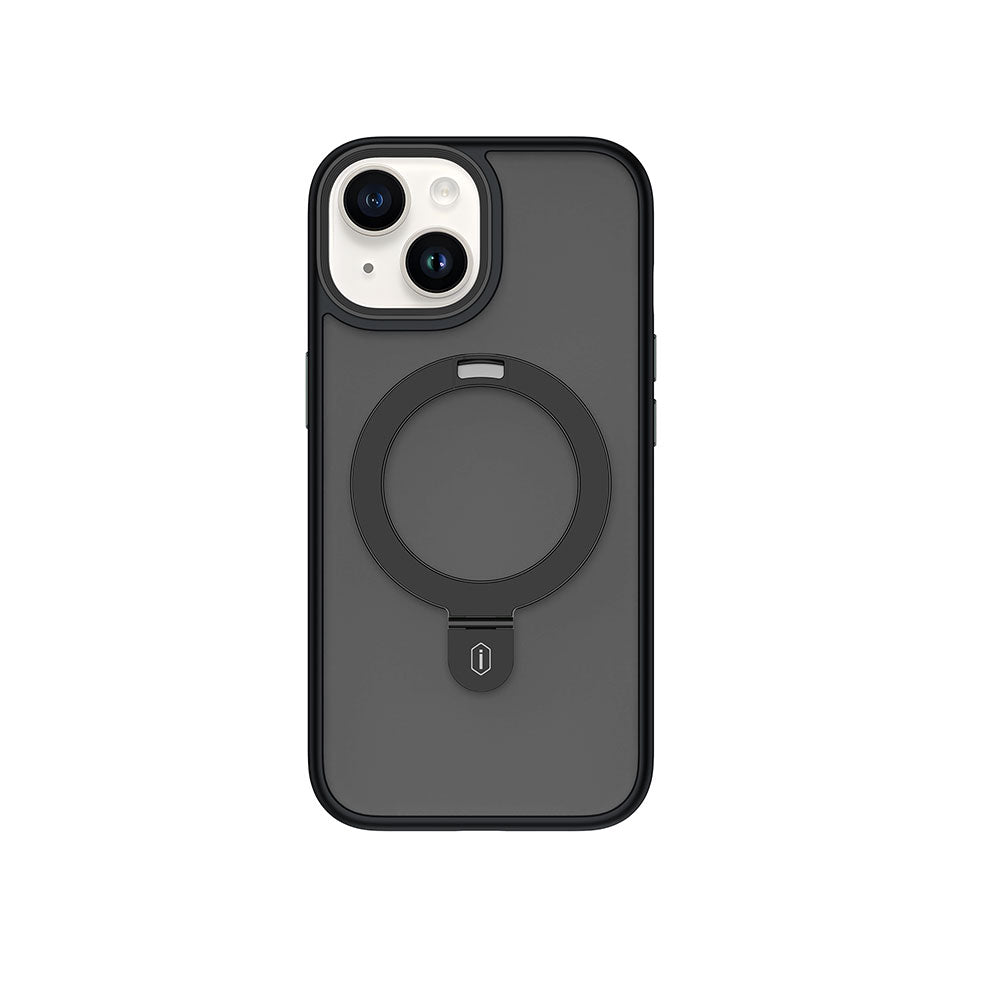 Apple iPhone 15 Plus Case Wiwu ZMM-010 Matte Back Surface Stand Cover Black with M-safe Charging Feature 