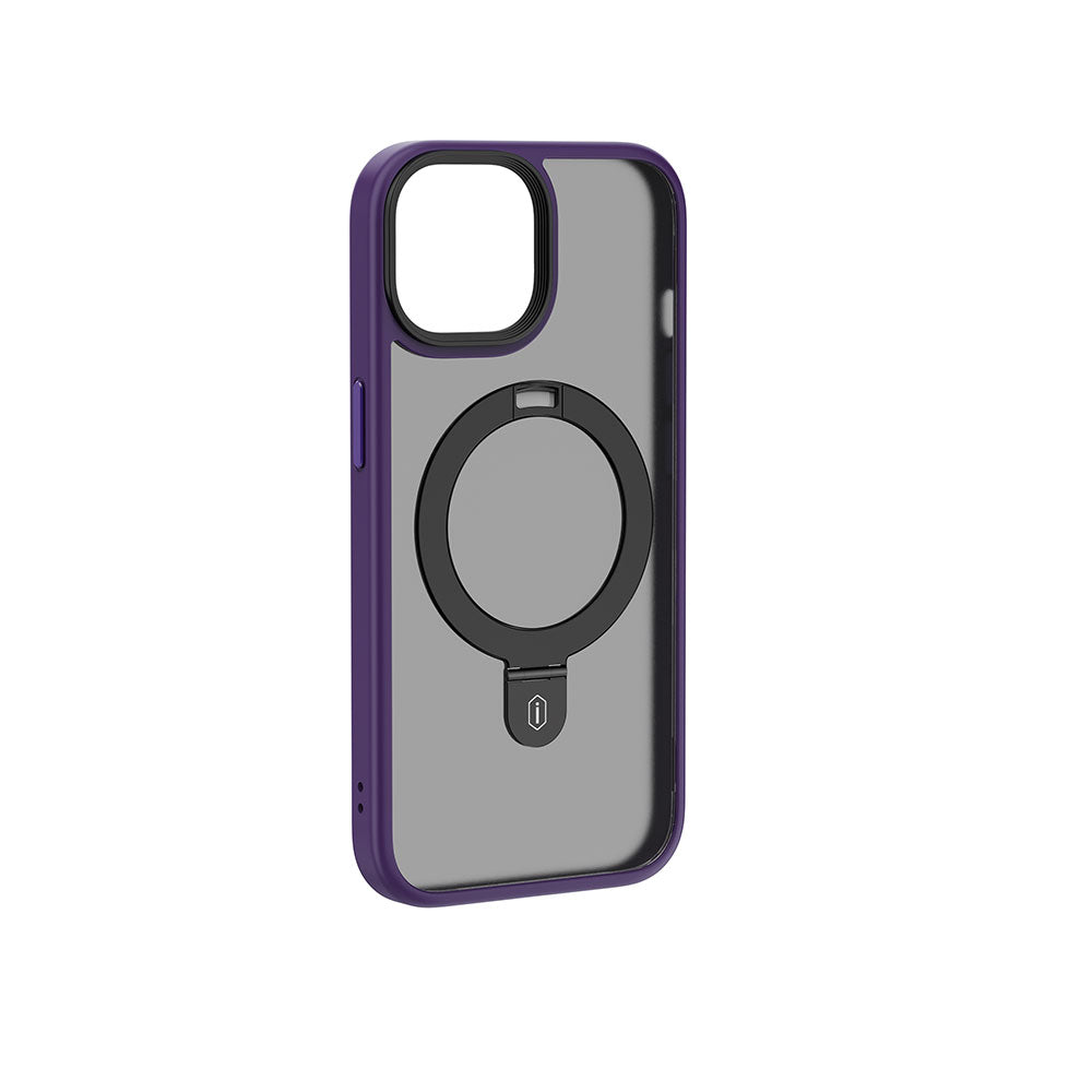 Apple iPhone 15 Plus Case Wiwu ZMM-010 Matte Back Surface Stand Cover Black with M-safe Charging Feature 