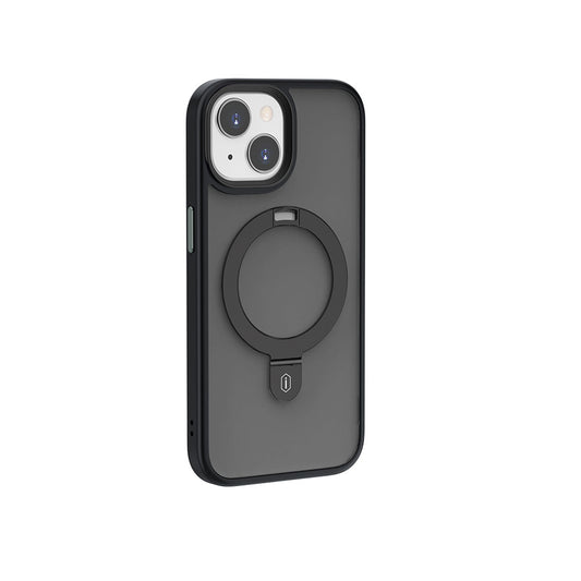 Apple iPhone 15 Plus Case Wiwu ZMM-010 Matte Back Surface Stand Cover Black with M-safe Charging Feature 