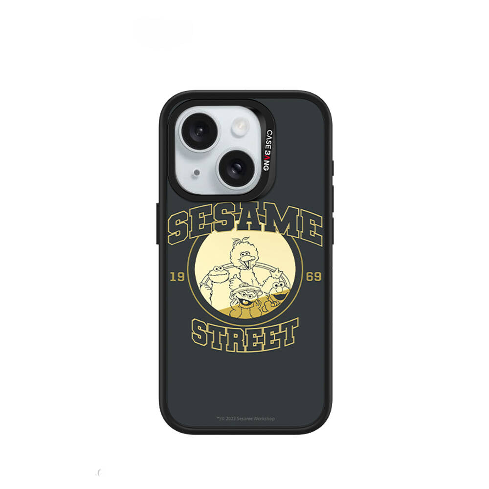 Apple iPhone 15 Plus M-safe Şarj Özellikli Casebang Sesame Street Serisi Mıknatıslı Arka Panel Siyah