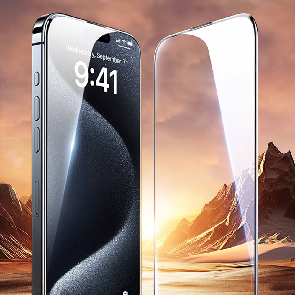 Apple iPhone 15 Plus Wiwu GT-009 Polymer Oleophobic Coating Transparent Smooth Tempered Glass Screen Protector Black 