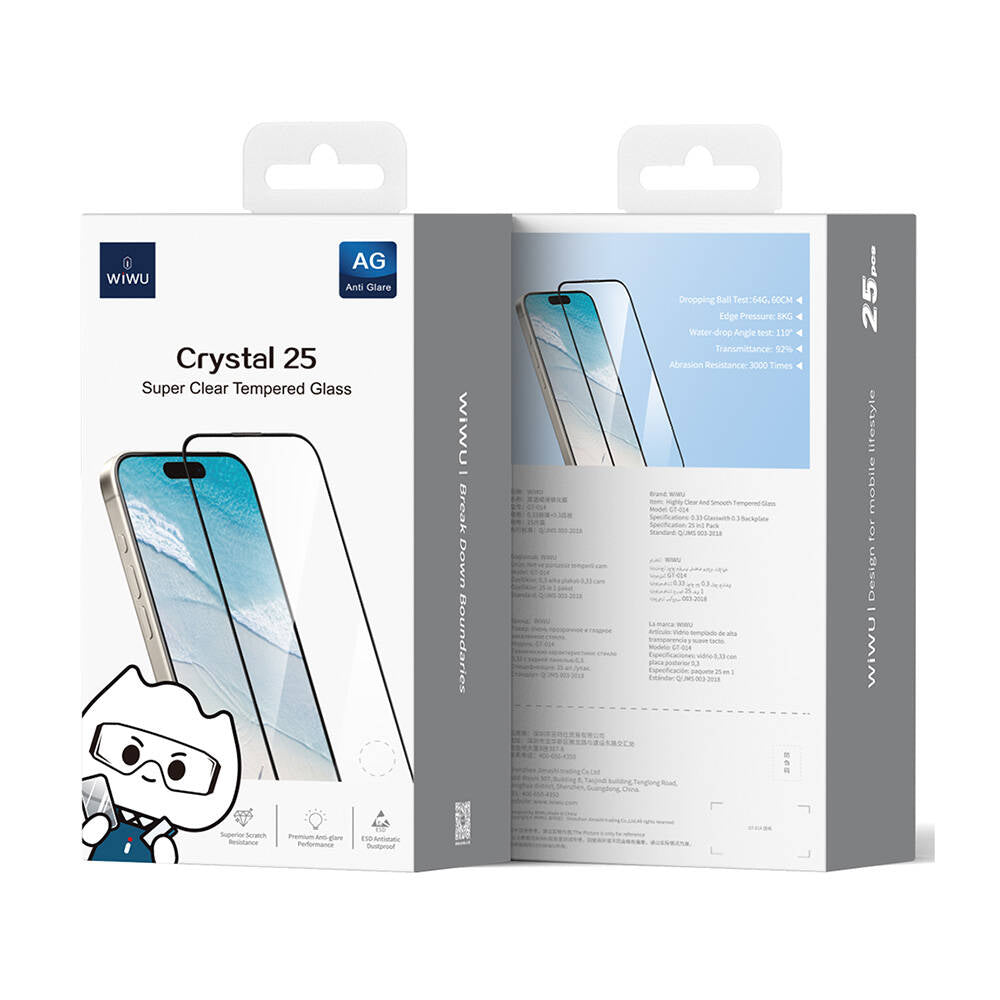 Apple iPhone 15 Plus Wiwu GT-014 Polymer Oleophobic Coating Transparent Smooth Tempered Glass Screen Protector 25-Pack Black 