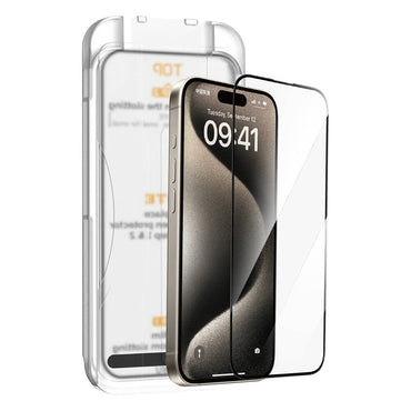 Apple iPhone 15 Plus Wiwu SQ-008 Oleophobic Easy Install Impact Resistant Tempered Glass Screen Protector + Easy Application Tool Black 