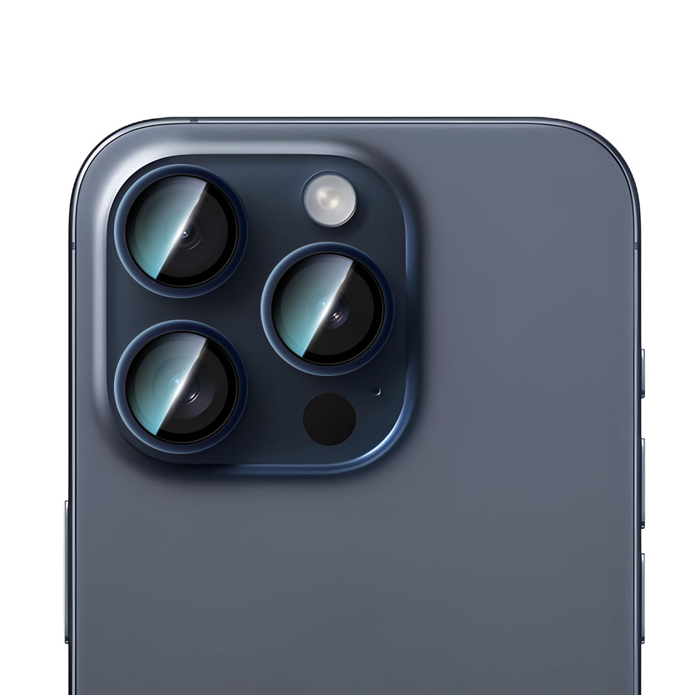 Apple iPhone 15 Pro CaseWorld Alloy Serisi Oleofobik Anti Reflective Kamera Lens Koruyucu Mavi