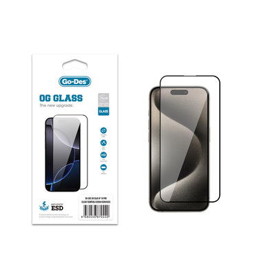 Apple iPhone 15 Pro Go Des OG Glass Antistatik Temperli Cam Ekran Koruyucu Şeffaf