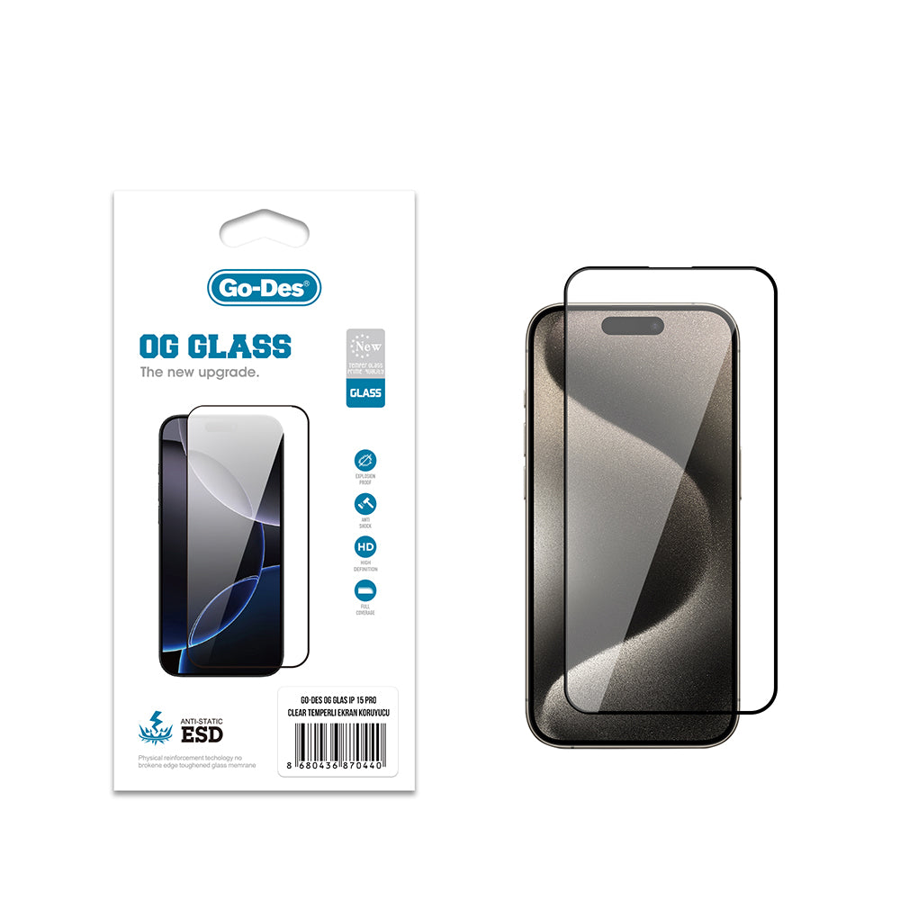 Apple iPhone 15 Pro Go Des OG Glass Antistatic Tempered Glass Screen Protector Transparent