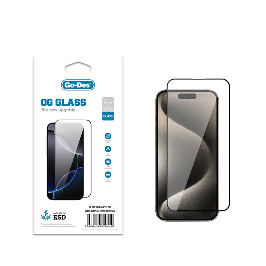 Apple iPhone 15 Pro Go Des OG Glass Antistatic Tempered Glass Screen Protector Transparent