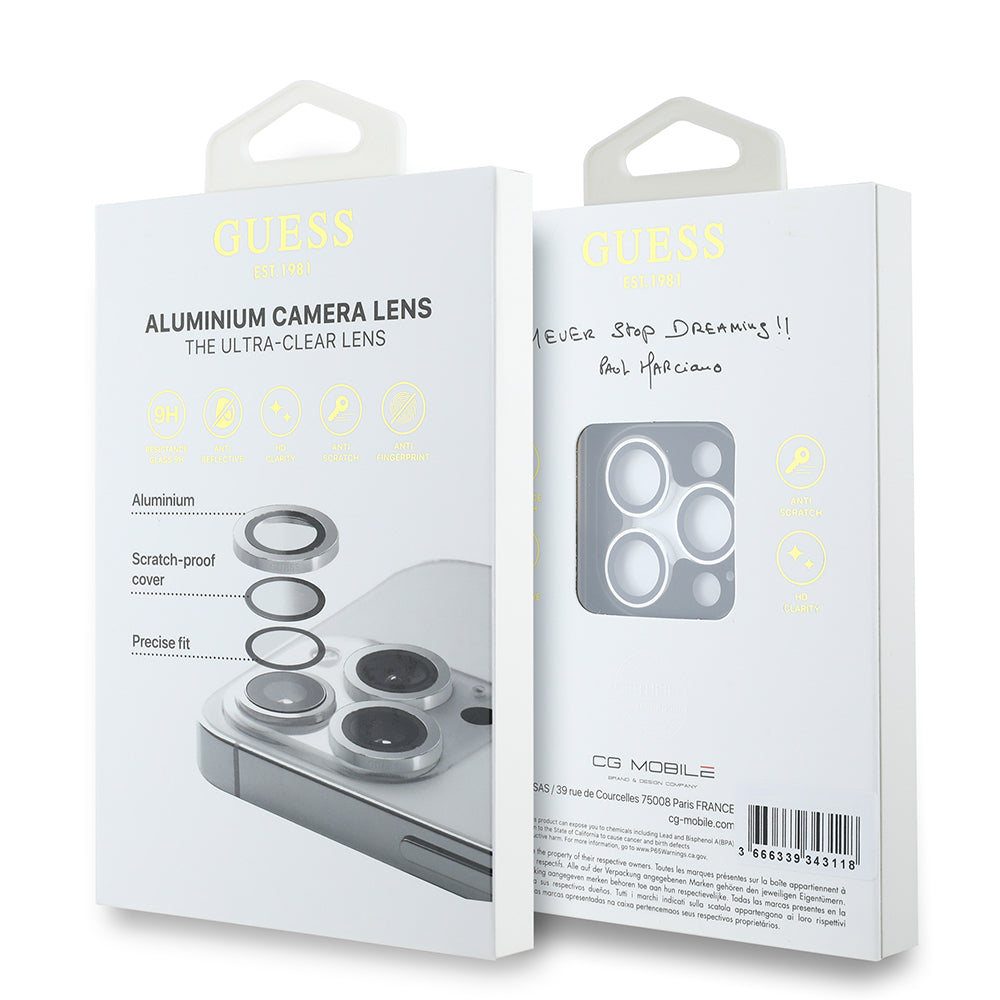 Apple iPhone 15 Pro Guess Original Licensed Metal Camera Lens Protector Silver 