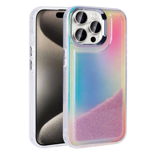 Apple iPhone 15 Pro Airbag Colorful Back Surface Bead Design Zore Sand Cover Purple 