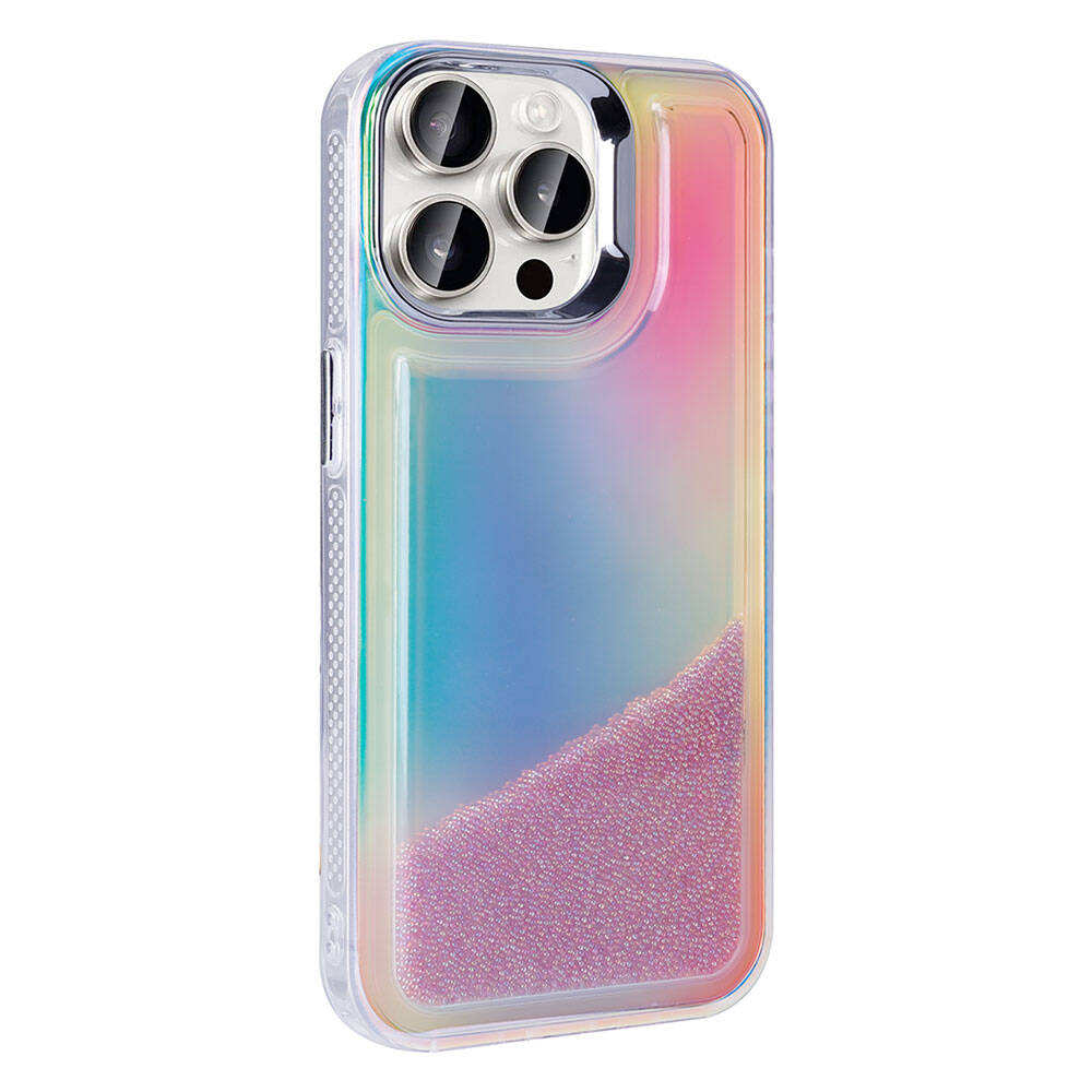 Apple iPhone 15 Pro Airbag Colorful Back Surface Bead Design Zore Sand Cover Purple 