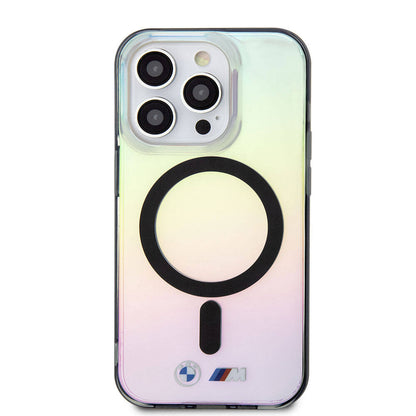 Apple iPhone 15 Pro Kılıf BMW M-safe Şarj Özellikli Transparan Renk Geçişli Iridescent Orjinal Lisanslı Kapak Karışık