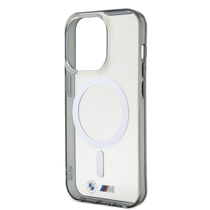 Apple iPhone 15 Pro Kılıf BMW M-safe Şarj Özellikli Transparan Silver Ring Orjinal Lisanslı Kapak Renksiz