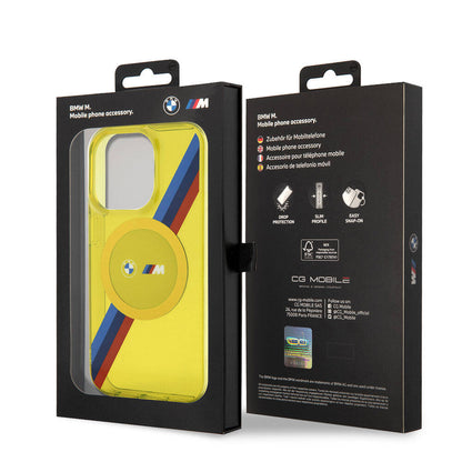 Apple iPhone 15 Pro Kılıf BMW M-safe Şarj Özellikli Transparan Tricolor Stripes Orjinal Lisanslı Kapak Yeşil