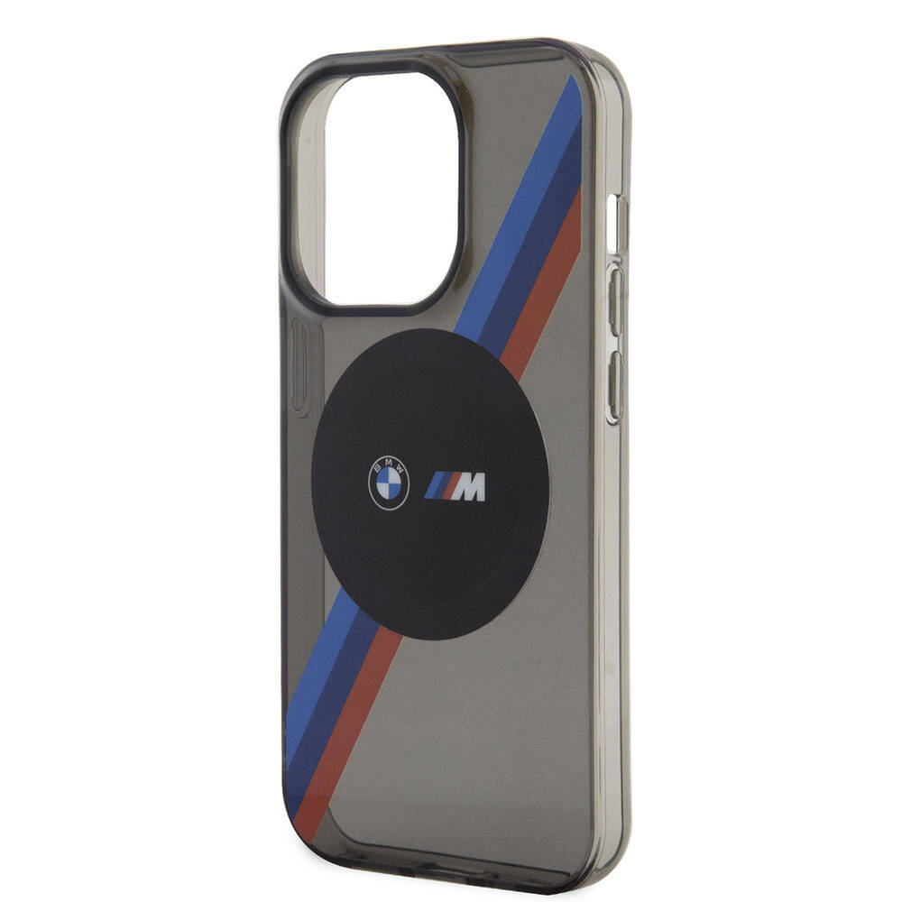 Apple iPhone 15 Pro Kılıf BMW M-safe Şarj Özellikli Transparan Tricolor Stripes Orjinal Lisanslı Kapak Gri