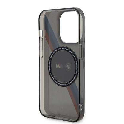 Apple iPhone 15 Pro Kılıf BMW M-safe Şarj Özellikli Transparan Tricolor Stripes Orjinal Lisanslı Kapak Gri