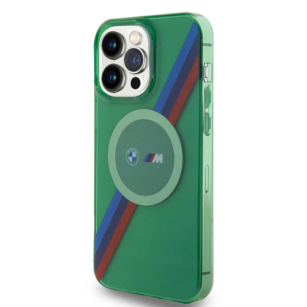 Apple iPhone 15 Pro Kılıf BMW M-safe Şarj Özellikli Transparan Tricolor Stripes Orjinal Lisanslı Kapak Gri
