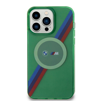 Apple iPhone 15 Pro Kılıf BMW M-safe Şarj Özellikli Transparan Tricolor Stripes Orjinal Lisanslı Kapak Gri