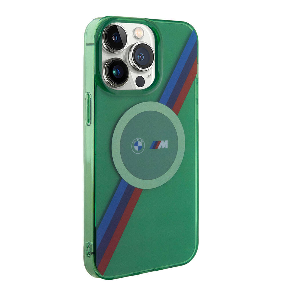 Apple iPhone 15 Pro Kılıf BMW M-safe Şarj Özellikli Transparan Tricolor Stripes Orjinal Lisanslı Kapak Gri