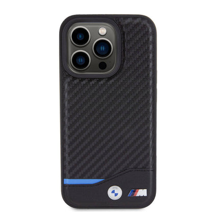 Apple iPhone 15 Pro Kılıf BMW Orjinal Lisanslı M-safe Şarj Özellikli M Logolu PU Karbon Kapak Siyah