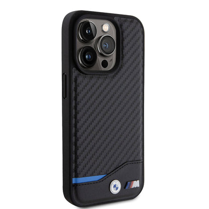 Apple iPhone 15 Pro Kılıf BMW Orjinal Lisanslı M-safe Şarj Özellikli M Logolu PU Karbon Kapak Siyah
