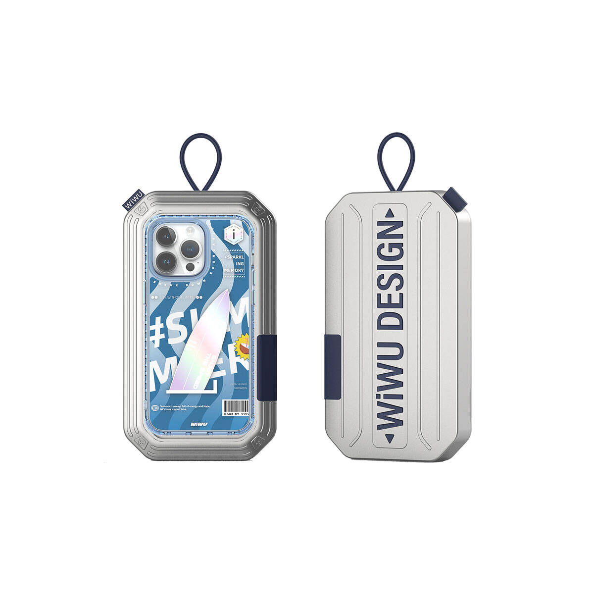 Apple iPhone 15 Pro Case Double Layer Patterned Wiwu Summer Series Cover Blue 
